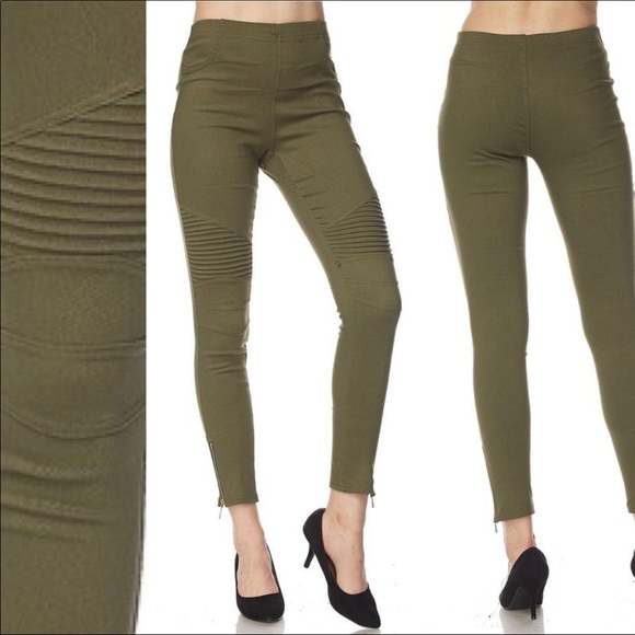 Olive green moto leggings - Picture 6 of 8